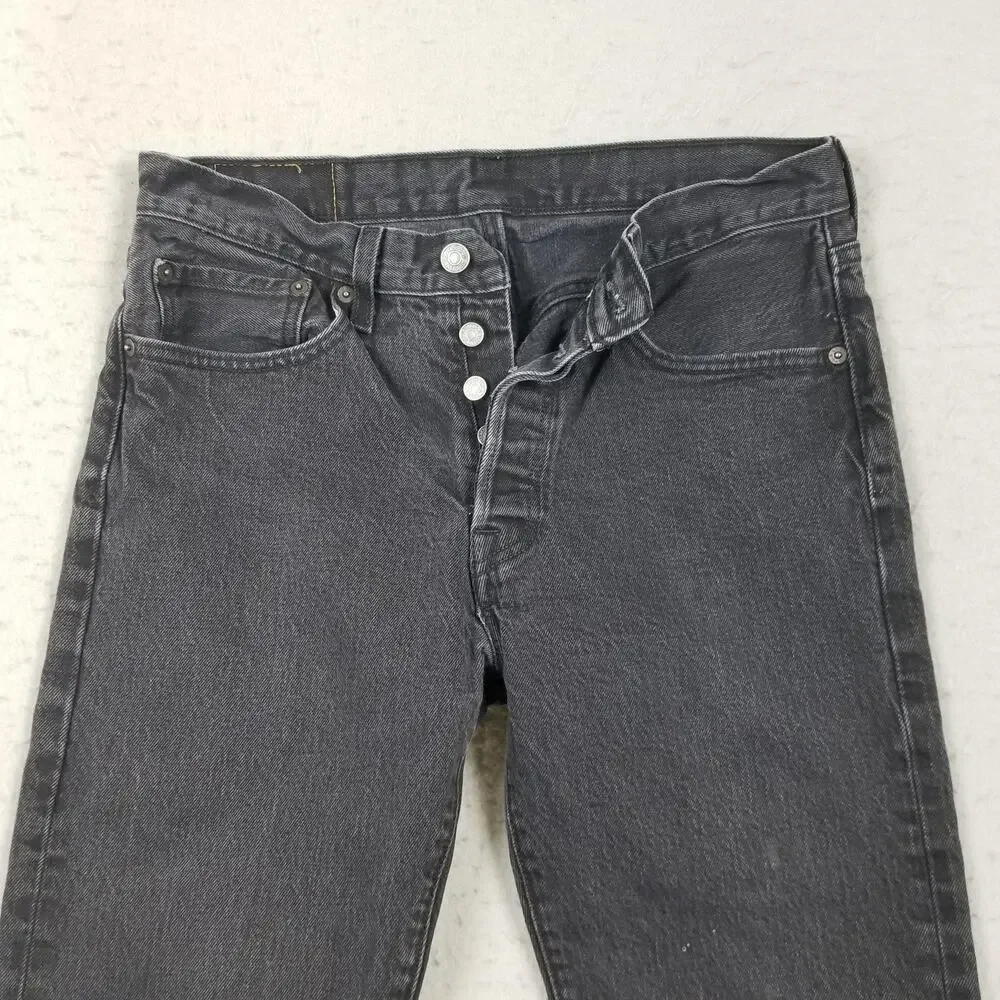 Levis 501 Jeans Mens 31x32 Gray‎ Straight Leg Button Fly Stretch Denim Charcoal